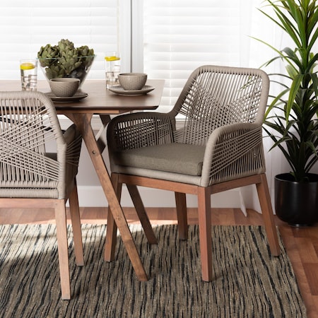 Jennifer MidCentury Transitional Grey Woven Rope Mahogany Dining Arm Chair